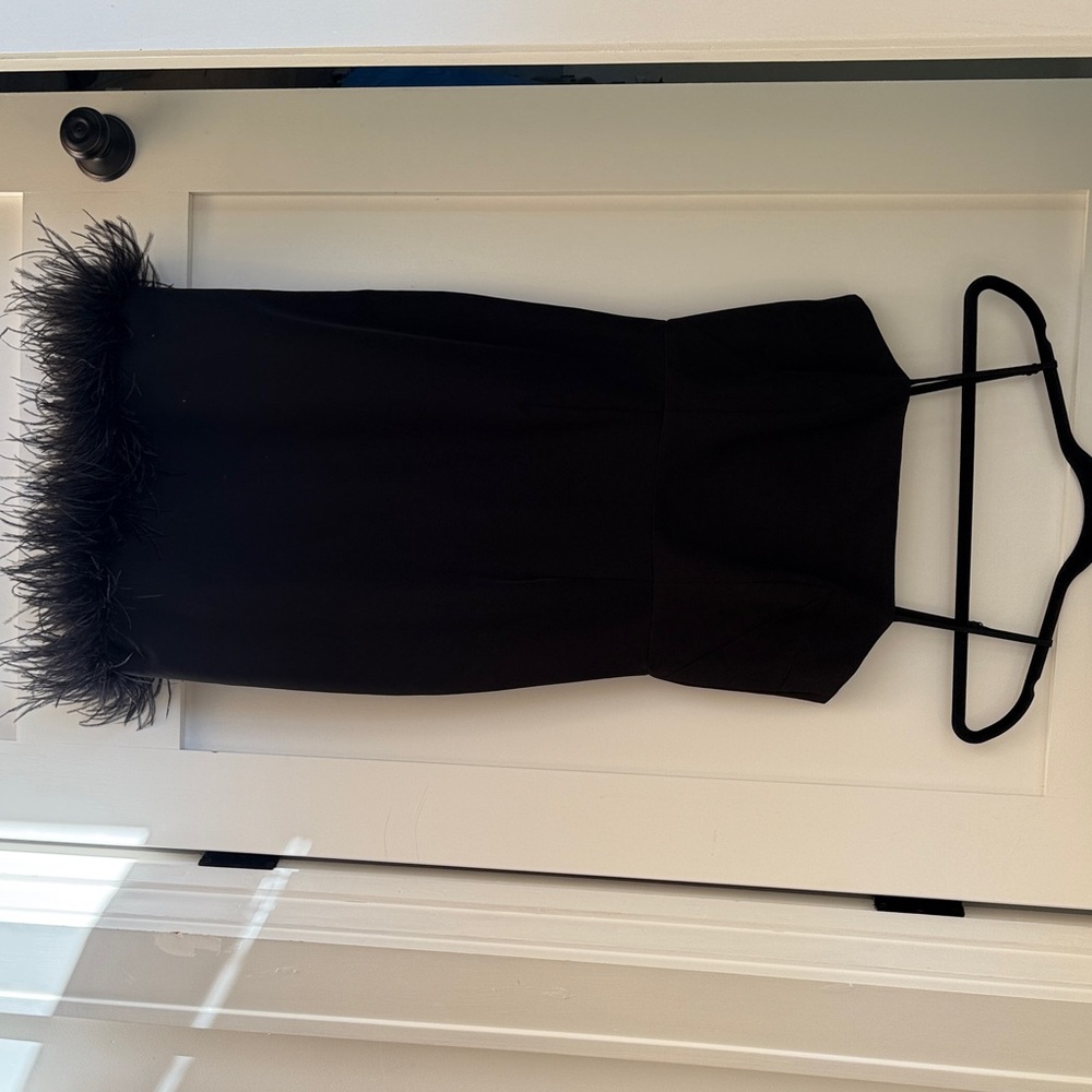 Milly Black Mini Dress with Feather Hem